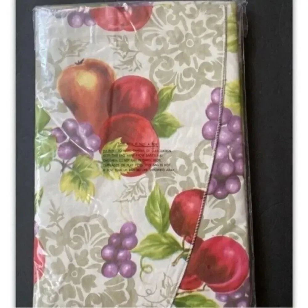Harvest Fruit Vinyl Table Cover Apple Grapes Pears Wipes Clean 70